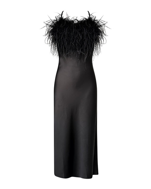 Cowl Neck Slip Dress with Removable Feathers