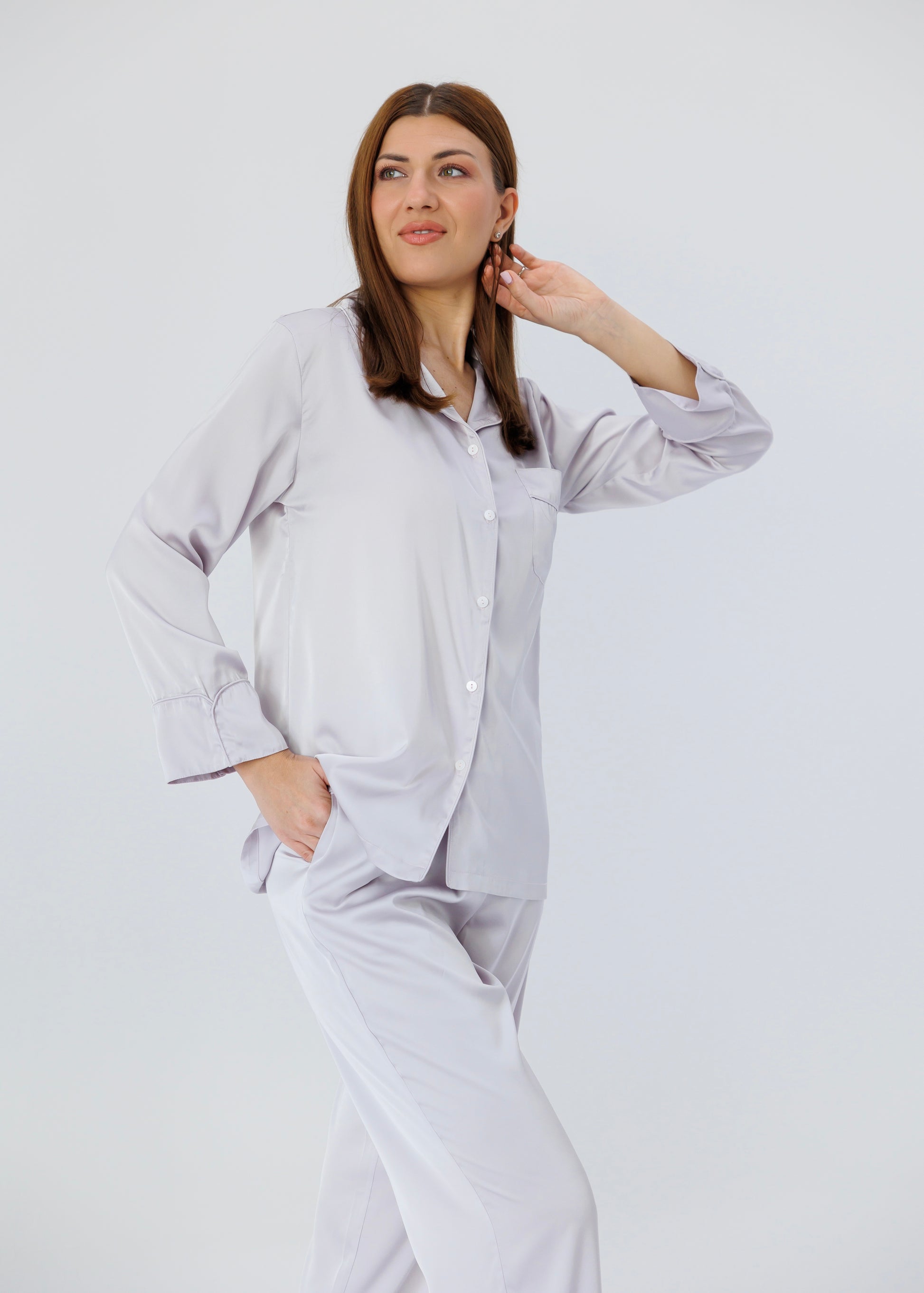 3 pc Pajama Set with Pants and Shorts, Lavender Gray 