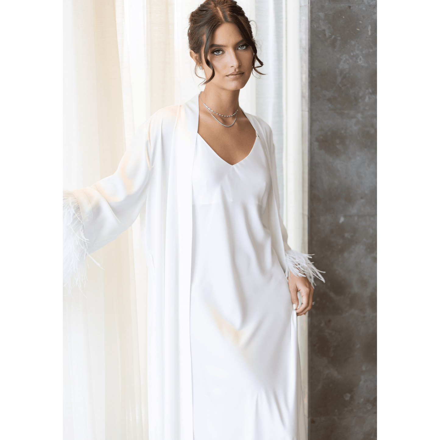 Long Kimono & Slip-On Dress Afrodita, White, 2 pc 