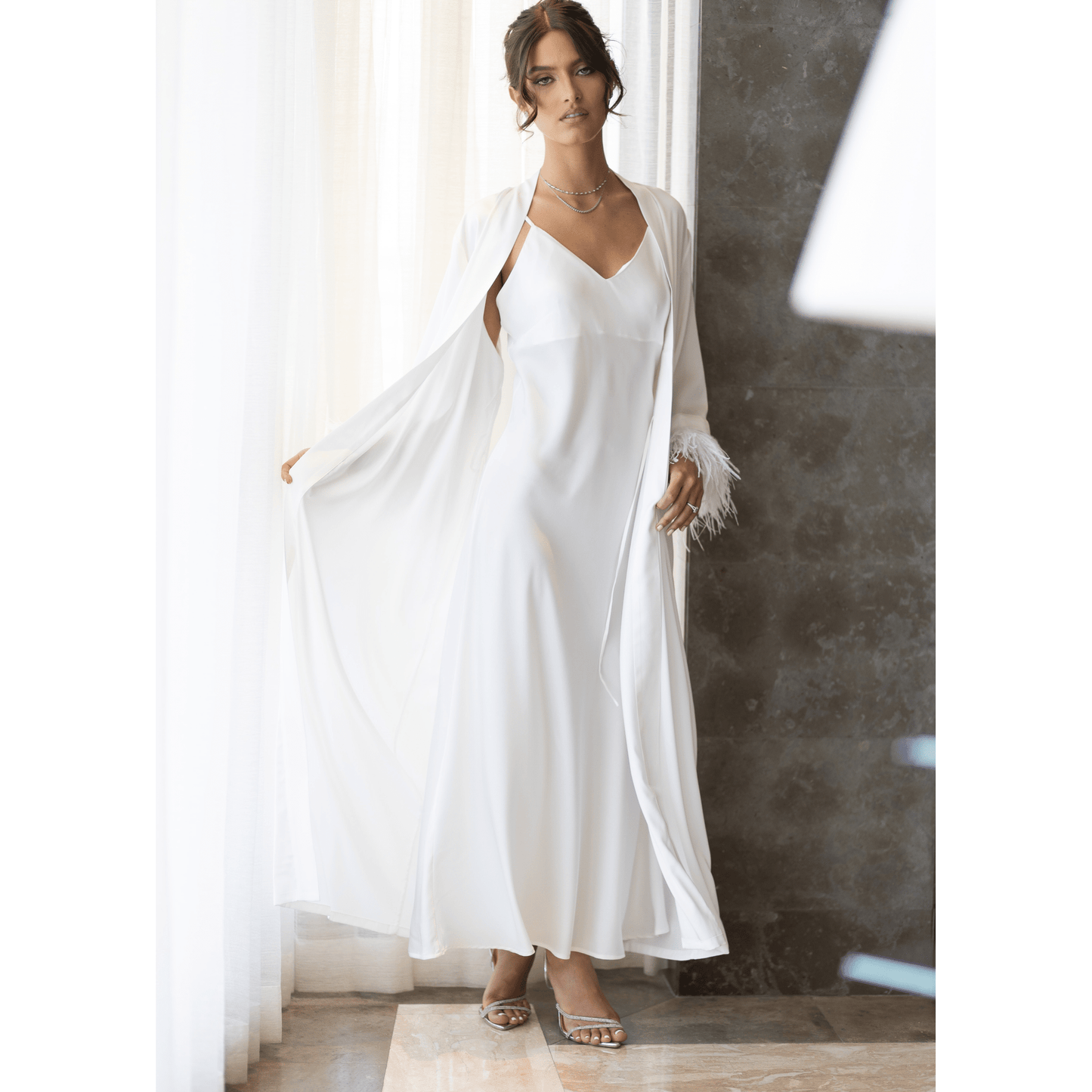 Long Kimono & Slip-On Dress Afrodita, White, 2 pc 