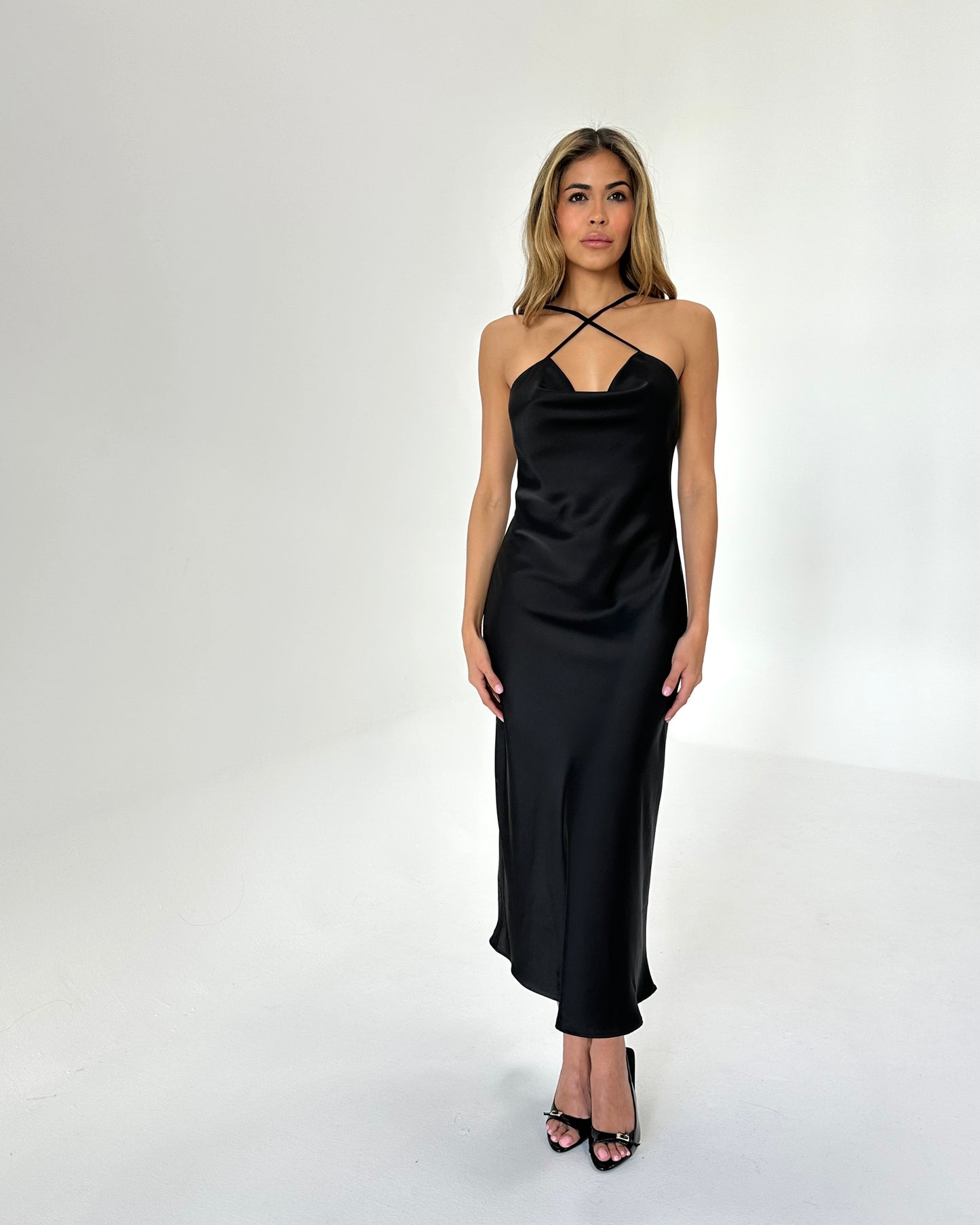 Cowl Neck Slip On Dress, Black