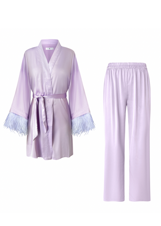 Kimono set with pants with removable feathers 