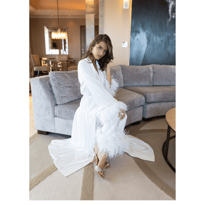 Limited Bridal Maxi Kimono with Feather & Pearl Cuffs and Pants Set, 2pc 