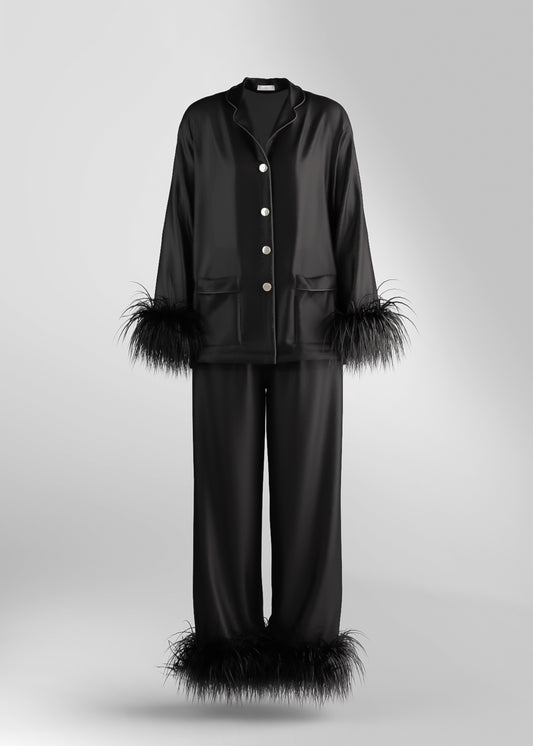 Pajama Set with Pants Dream with Feathers, Black 